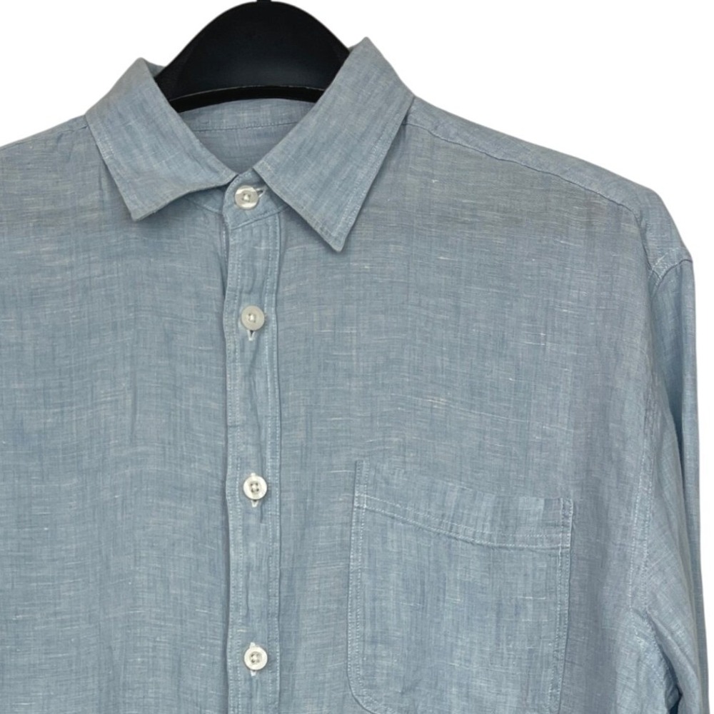 HIHO Classic Linen Shirt Mens M 100% Linen Long Sleeve Button Up Blue Chambray